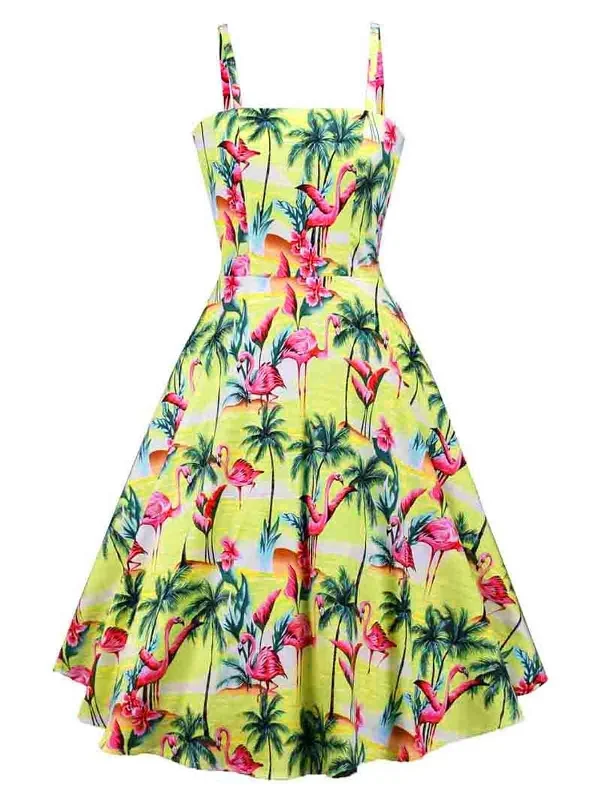 yellow-1950s-flamingo-swing-dress